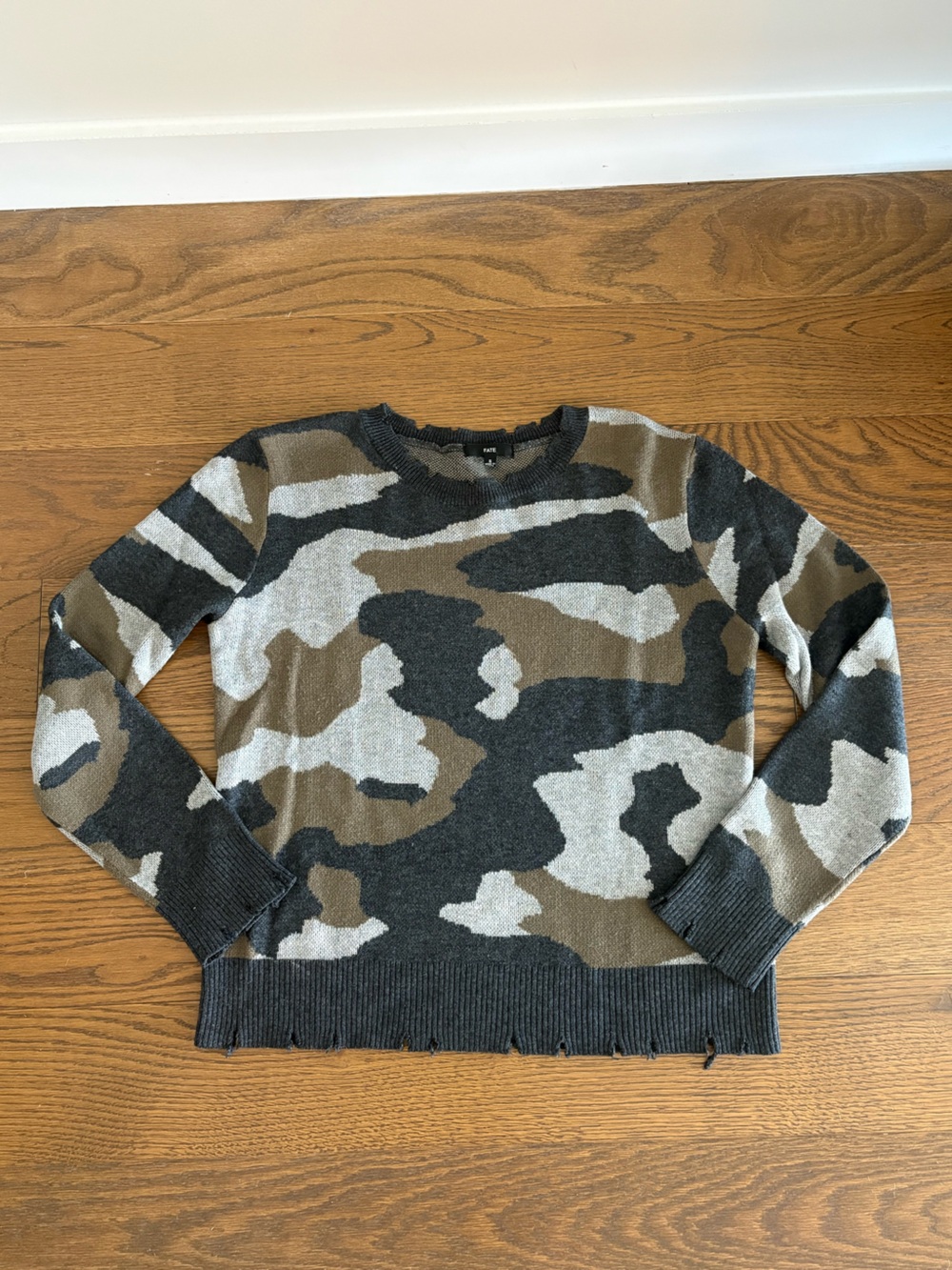 Fate Camouflage Crewneck Sweater in Gray, Olive & Cream